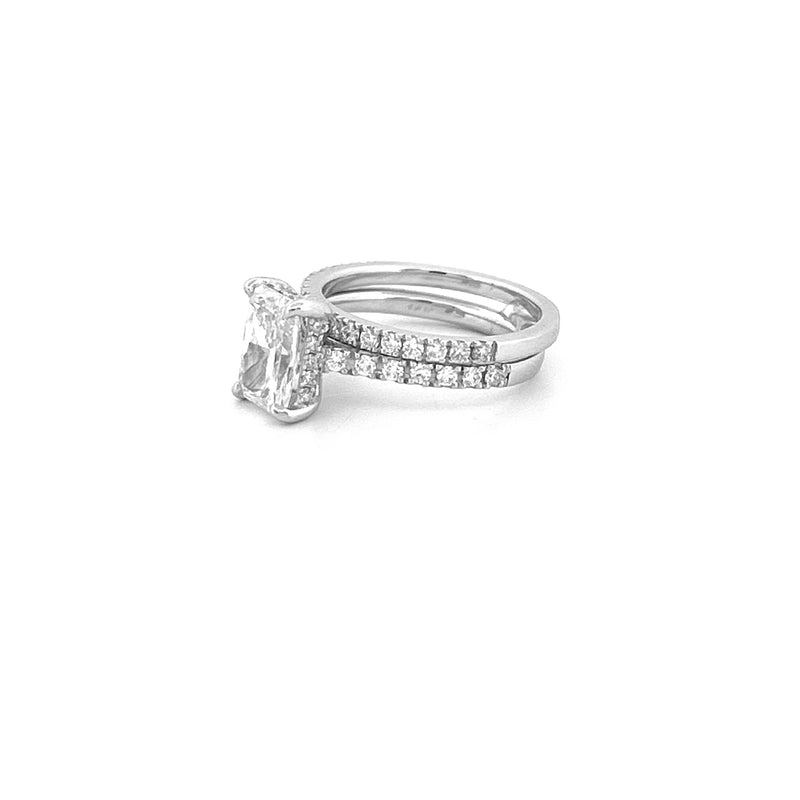 14K Gold 2.00 Carat Lab Grown Radiant Diamond Under Halo Cathedral Engagement Wedding Set