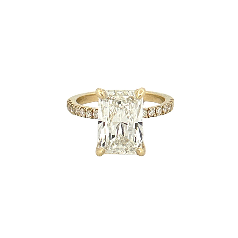 14K Gold 4.50 Carat Lab Grown Radiant Diamond Under Halo Engagement Ring