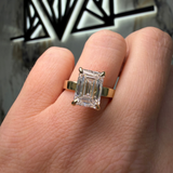 14K Gold Lab Grown Emerald Diamond Solitaire Under Halo Engagement Ring