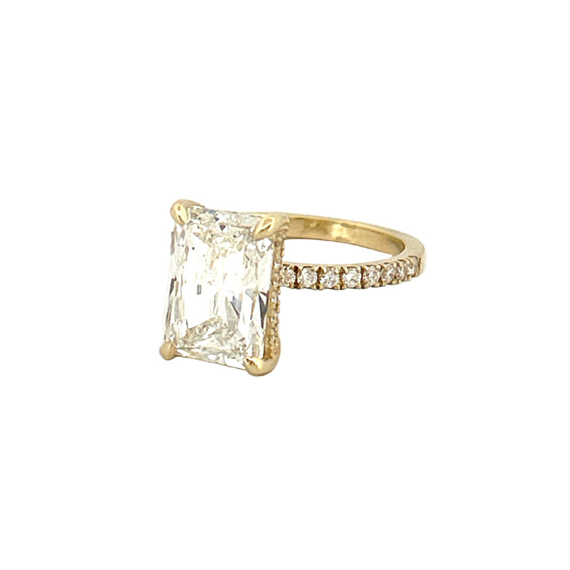 14K Gold 4.50 Carat Lab Grown Radiant Diamond Under Halo Engagement Ring