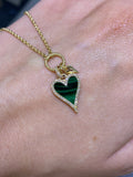 14K Gold Heart Malachite and Mini Heart Diamond Pendant Necklace