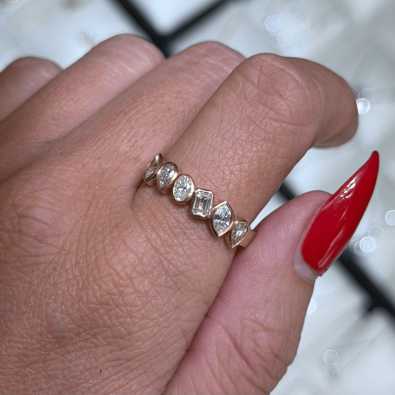 14K Gold Multi Shape Diamond Bezel Band