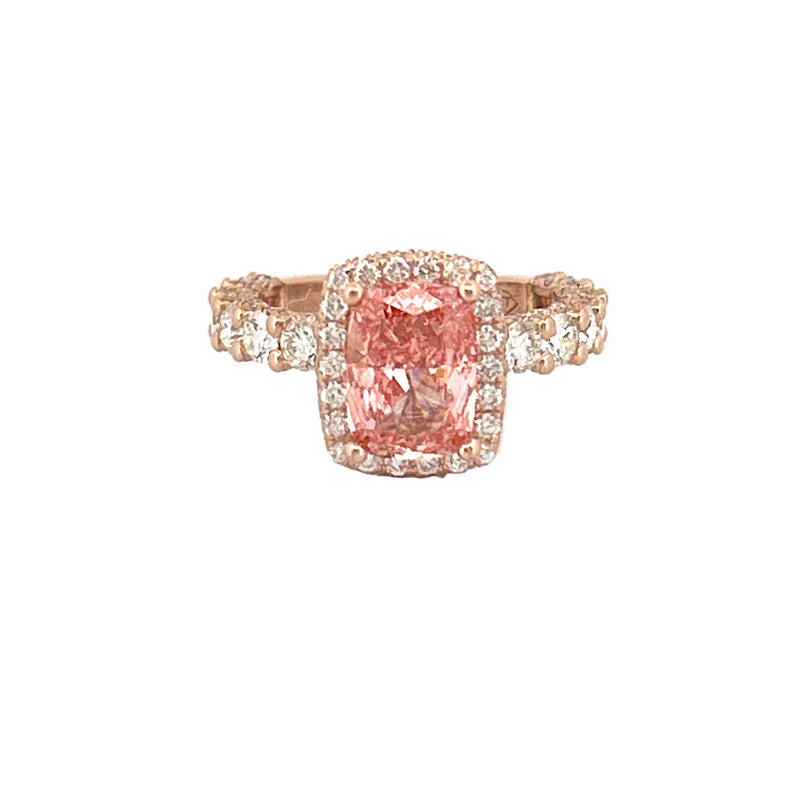 The Julia Engagement Ring with 2.50 Carat Lab Grown Elongated Cushion Pink Diamond