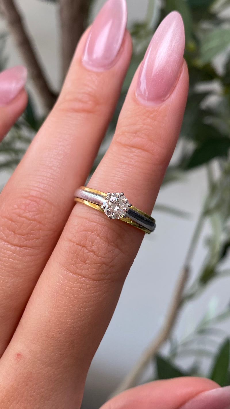 14K Two Tone Gold 6 Prong Cathedral 0.50 Carat Natural Round Solitaire Engagement Ring