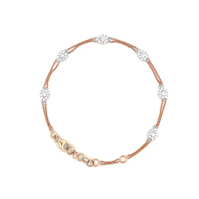 14K Gold Pear Cluster Diamond Station Double Chain Bracelet