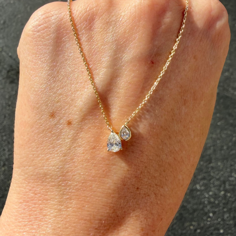 14K Gold Pear Diamond Duo Pendant Necklace
