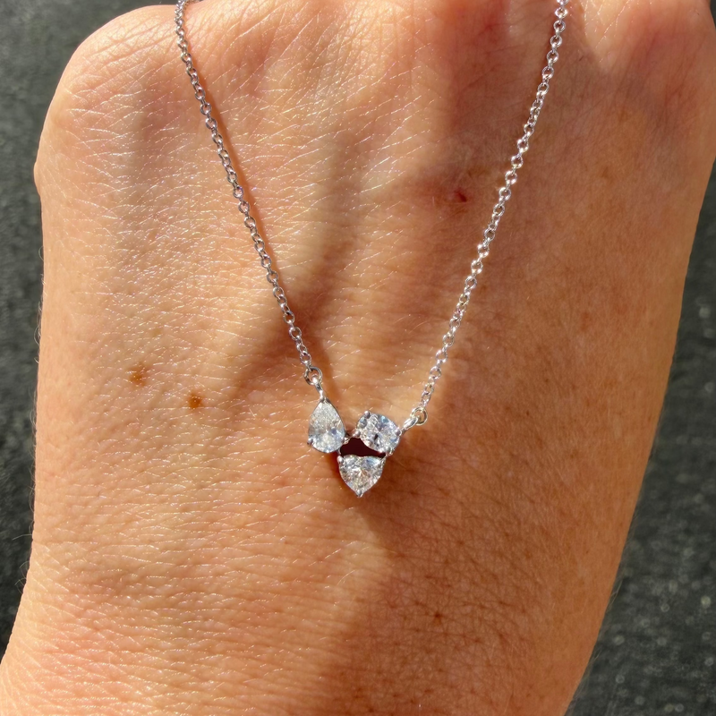 14K Gold Heart Pear Oval Diamond Trio Pendant Necklace