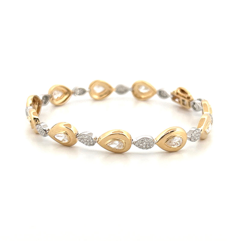 14K Two Tone Gold Pear Diamond Bezel and Pave Bracelet