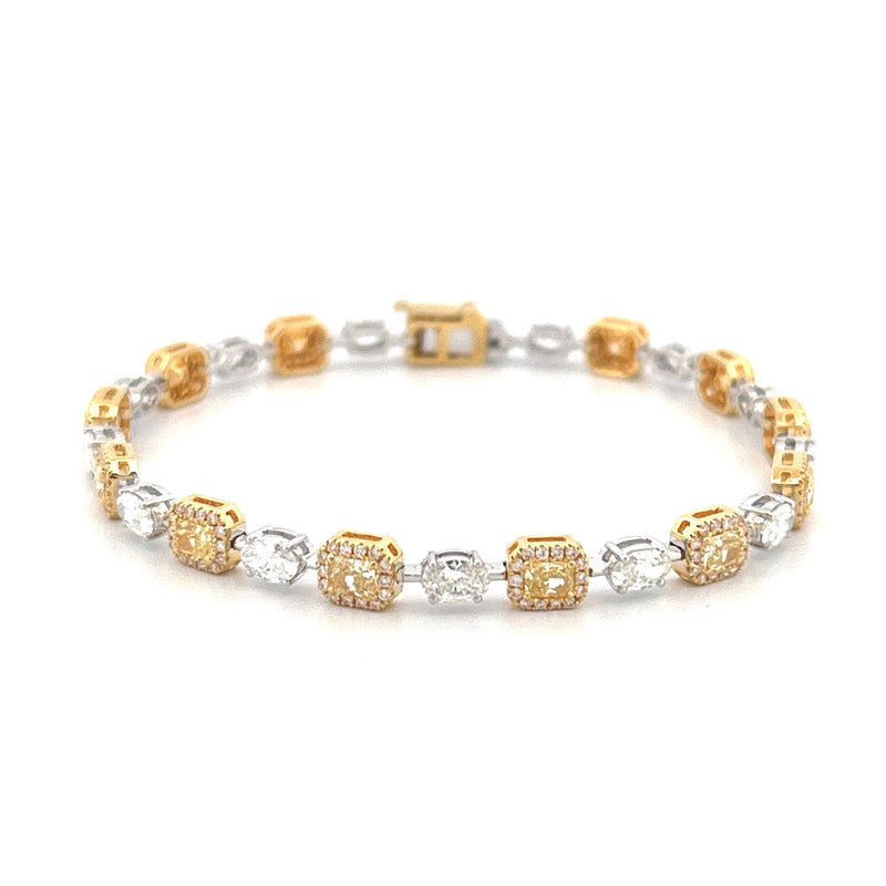 14K Gold Natural Oval and Radiant White and Yellow Diamond Bracelet