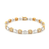 14K Gold Natural Oval and Radiant White and Yellow Diamond Bracelet