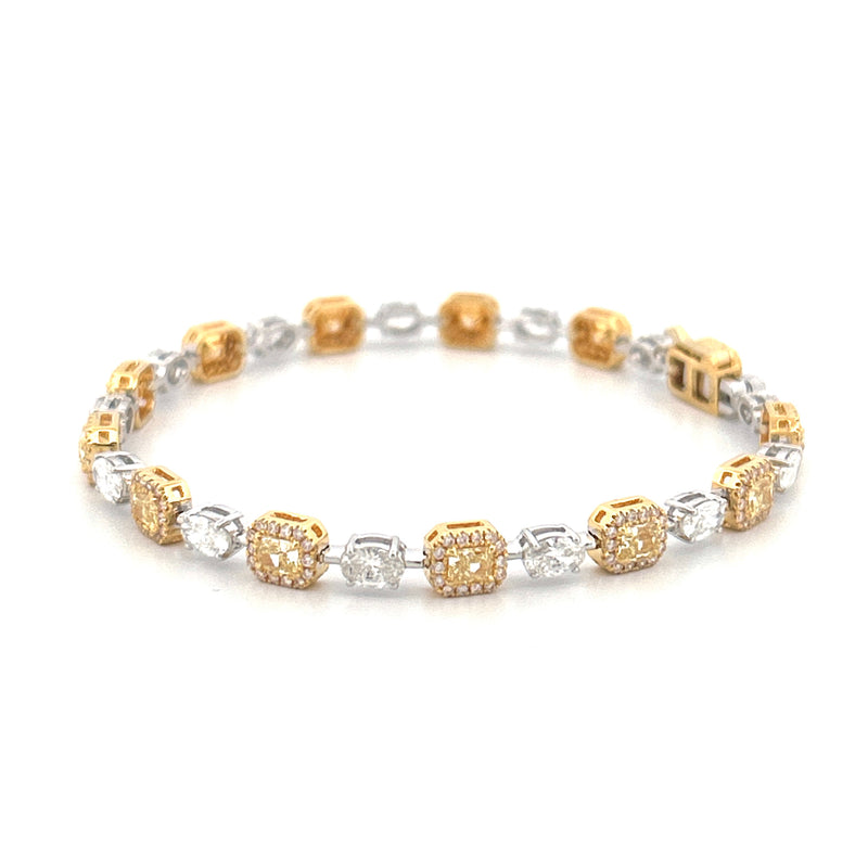 14K Gold Natural Oval and Radiant White and Yellow Diamond Bracelet