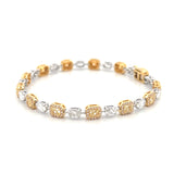 14K Gold Natural Oval and Radiant White and Yellow Diamond Bracelet