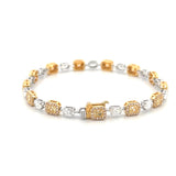 14K Gold Natural Oval and Radiant White and Yellow Diamond Bracelet