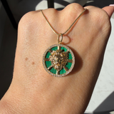 14K Gold Diamond Malachite Lion Pendant