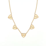 14K Gold Five Fluted and Beaded Heart Diamond Bezel Necklace