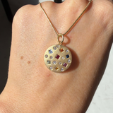 14K Gold Colored Stone and Diamond Scattered Circle Pendant
