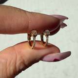 14K Gold Emerald Cut Diamond Bezel Prong Set Huggie Earrings