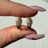 14K Gold Marquise Diamond Bezel Halo Huggie Earrings