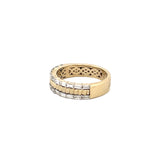 14K Gold Ribbed and Baguette Diamond Edge Set Band