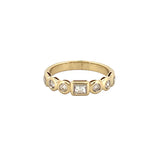 14K Gold Round and Emerald Diamond Bezel Band