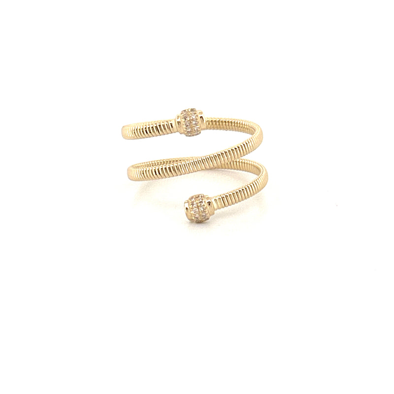 14K Gold Ribbed Coil Diamond Cuff Band