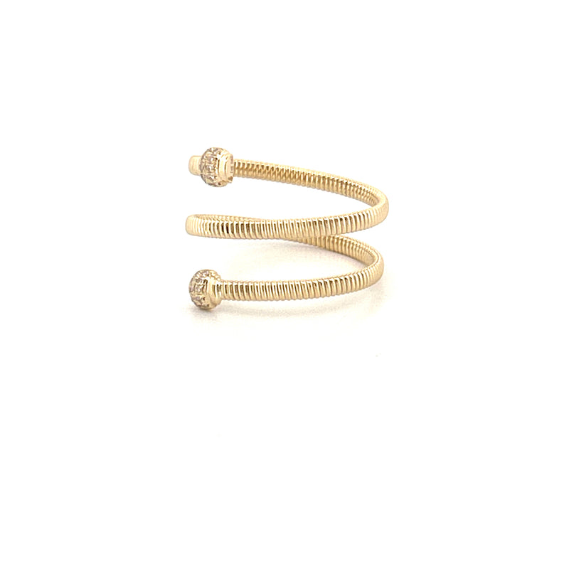 14K Gold Ribbed Coil Diamond Cuff Band