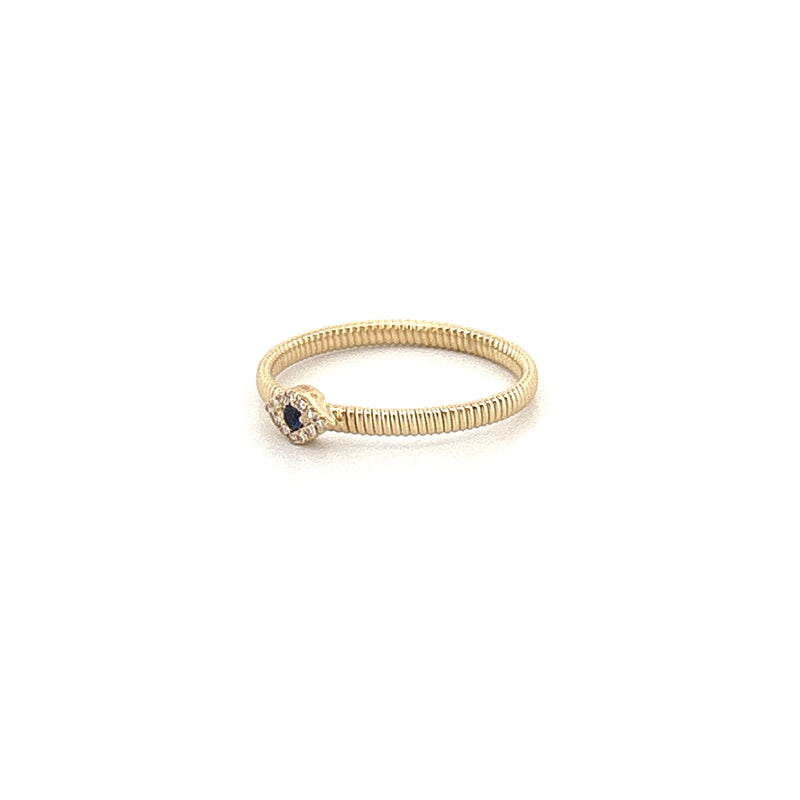 14K Gold Ribbed Sapphire and Diamond Evil Eye Band