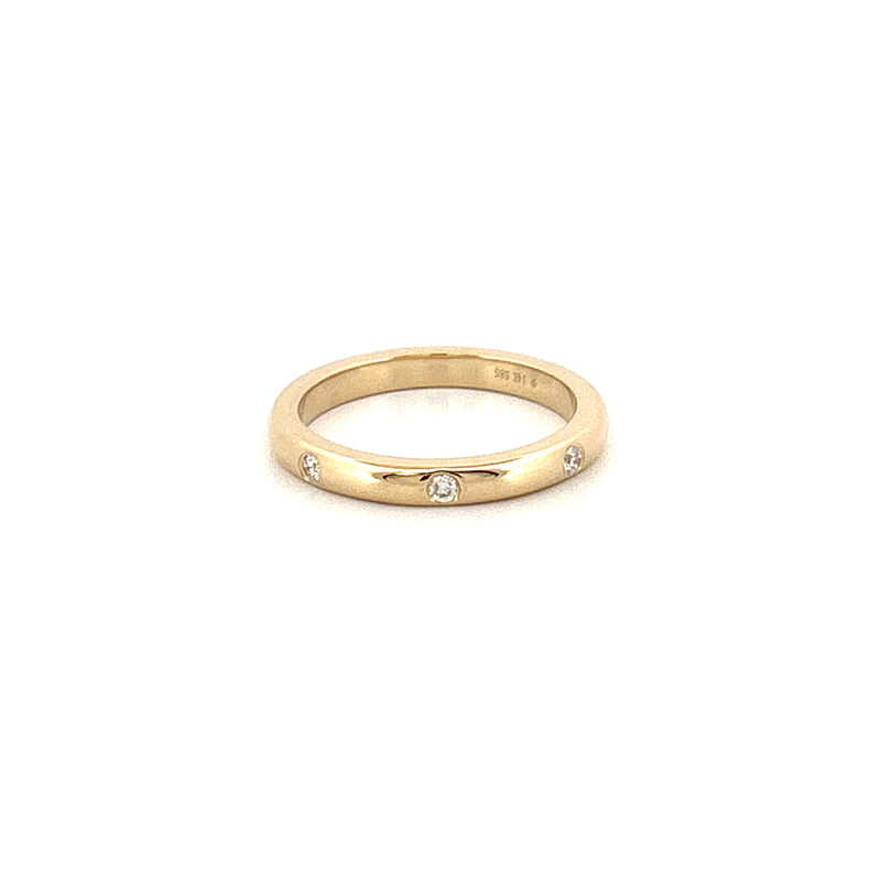 14K Gold Three Stone Bezel Diamond Band