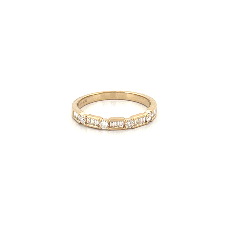 14K Gold Alternating Round and Channel Baguette Diamond Band