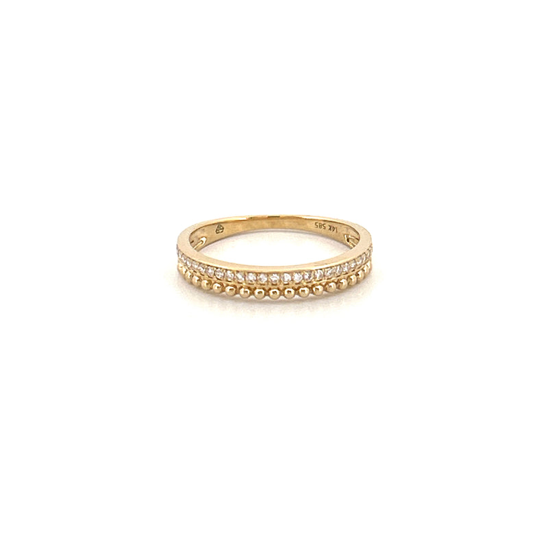 14K Gold Beaded Edge and Diamond Round Band