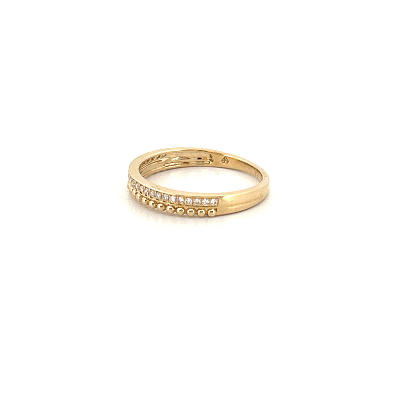 14K Gold Beaded Edge and Diamond Round Band