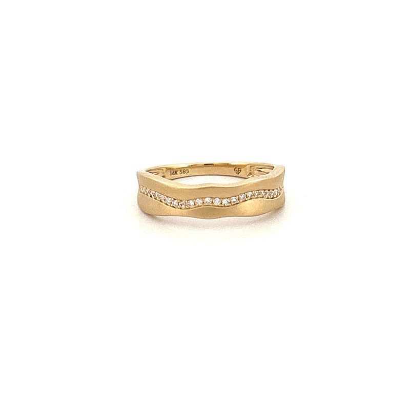 14K Gold Sand Finished Wavy Diamond Band
