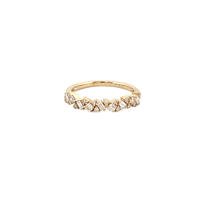 14K Gold Multi Shape Round and Baguette Cluster Diamond Band