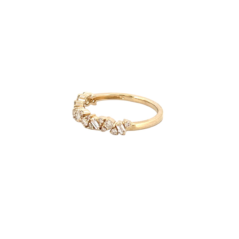 14K Gold Multi Shape Round and Baguette Cluster Diamond Band