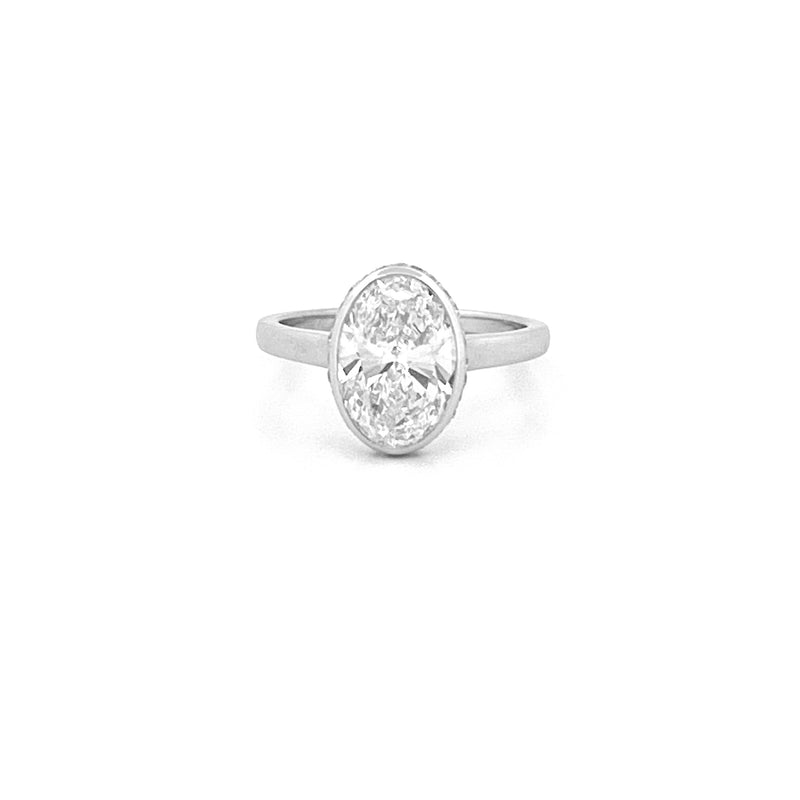 14K Gold 2.50 Carat Lab Grown Oval Diamond Solitaire Cathedral Under Halo Engagement Ring