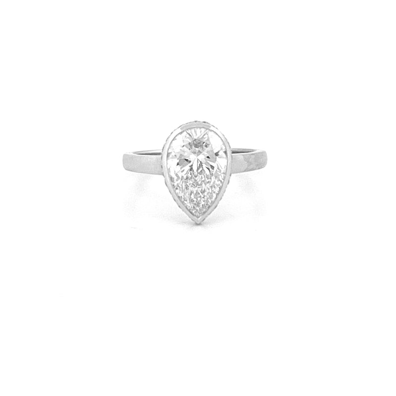 14K Gold 3.00 Carat Lab Grown Pear Diamond Solitaire Cathedral Under Halo Engagement Ring