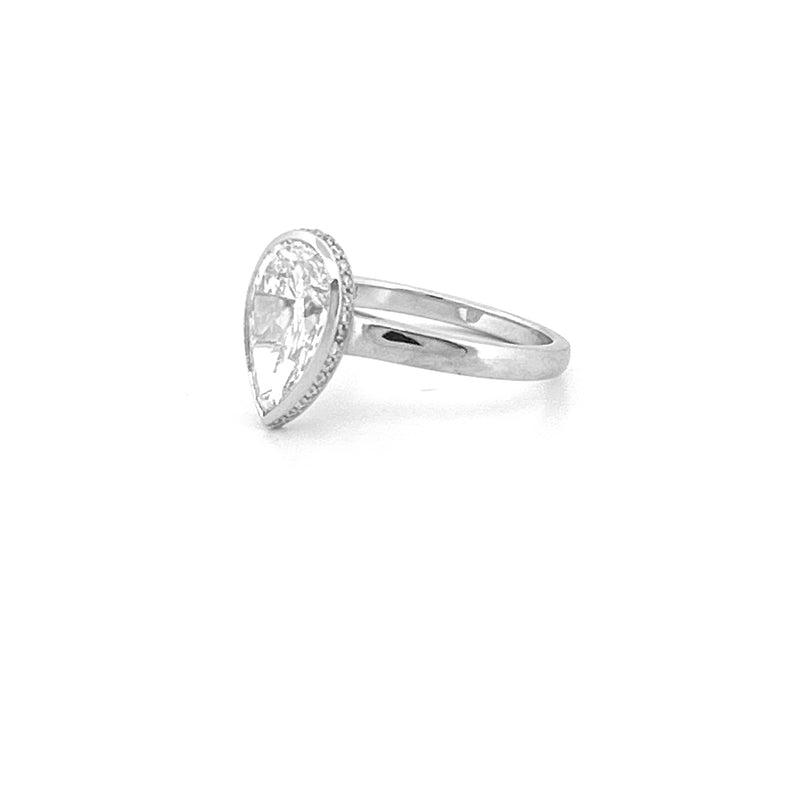 14K Gold 3.00 Carat Lab Grown Pear Diamond Solitaire Cathedral Under Halo Engagement Ring
