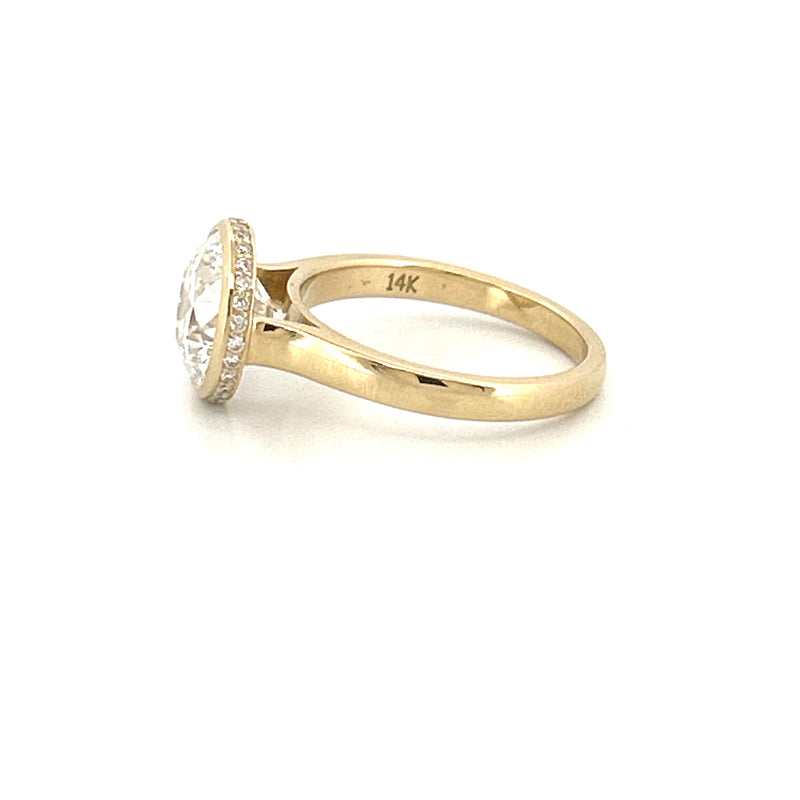 14K Gold 3.00 Carat Lab Grown Round Diamond Solitaire Cathedral Under Halo Engagement Ring