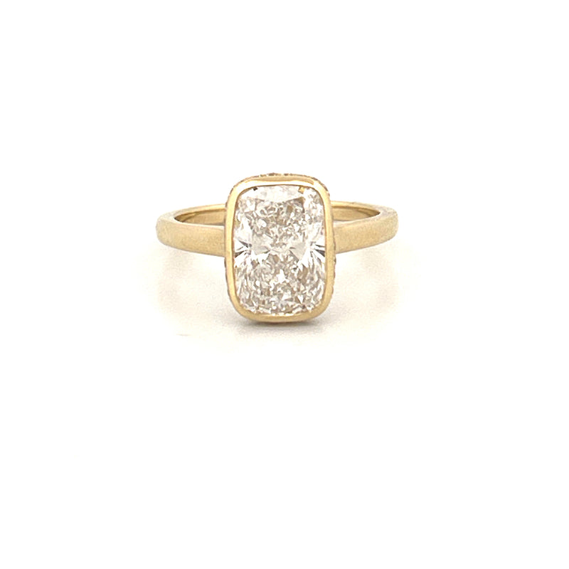 14K Gold 3.00 Carat Lab Grown Cushion Diamond Solitaire Cathedral Under Halo Engagement Ring