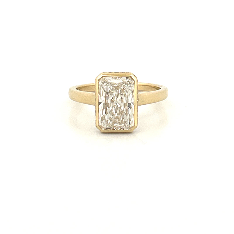 14K Gold 3.00 Carat Lab Grown Radiant Diamond Solitaire Cathedral Under Halo Engagement Ring