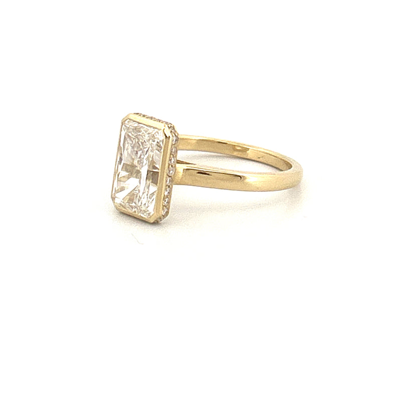 14K Gold 3.00 Carat Lab Grown Radiant Diamond Solitaire Cathedral Under Halo Engagement Ring