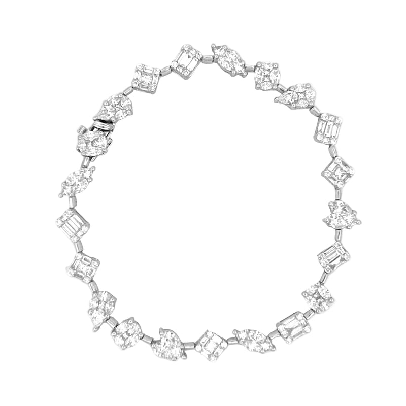 14K Gold Natural Multi Shape Baguette and Round Diamond Cluster Bracelet