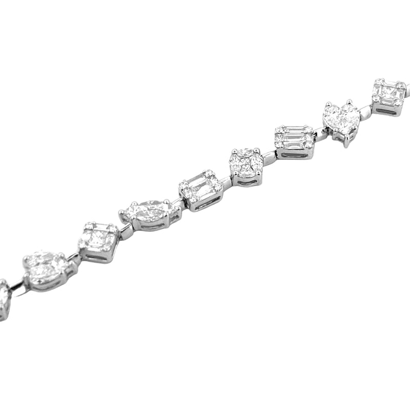 14K Gold Natural Multi Shape Baguette and Round Diamond Cluster Bracelet