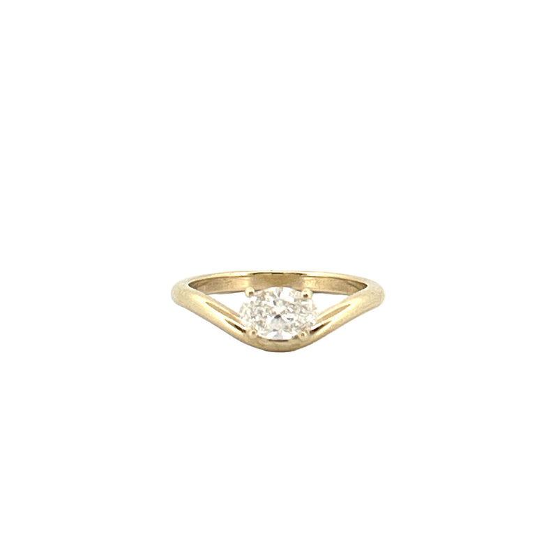 14K Gold 0.50 Carat Lab Grown Oval Diamond Curve Solitaire Engagement Ring