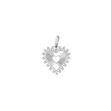 14K Gold Beaded and Diamond Halo Open Ribbed Heart Pendant