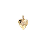 14K Gold Fluted Heart Diamond Pavé Center Pendant