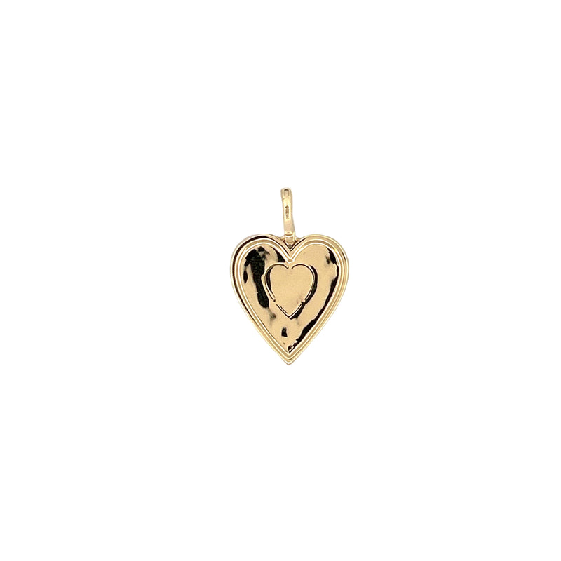14K Gold Fluted Heart Diamond Pavé Center Pendant