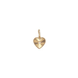 14K Gold Beaded Fluted Heart Center Diamond Bezel Pendant