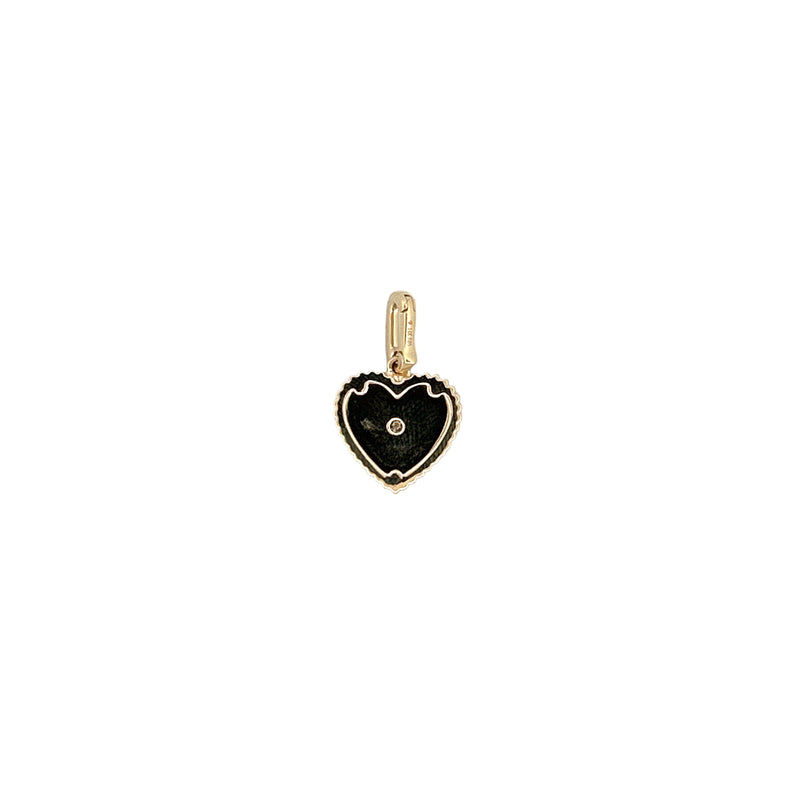 14K Gold Beaded Fluted Heart Center Diamond Bezel Pendant