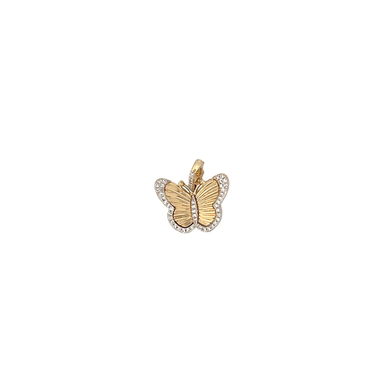 14K Gold Diamond Ribbed Butterfly Pendant